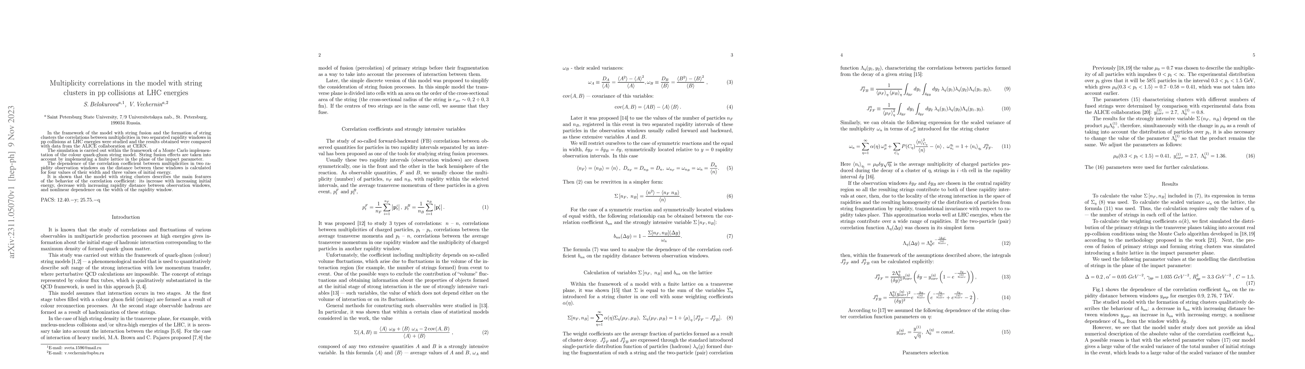 Thumbnail for Multiplicity correlations in the model with string clusters in pp
  collisions at LHC energies
