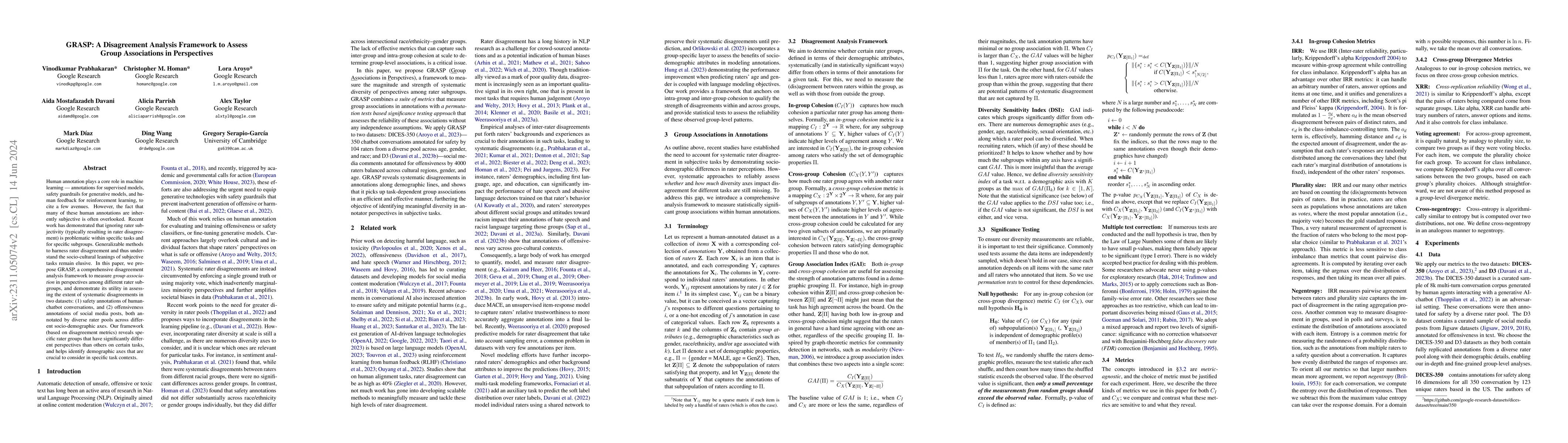 Thumbnail for GRASP: A Disagreement Analysis Framework to Assess Group Associations in
  Perspectives