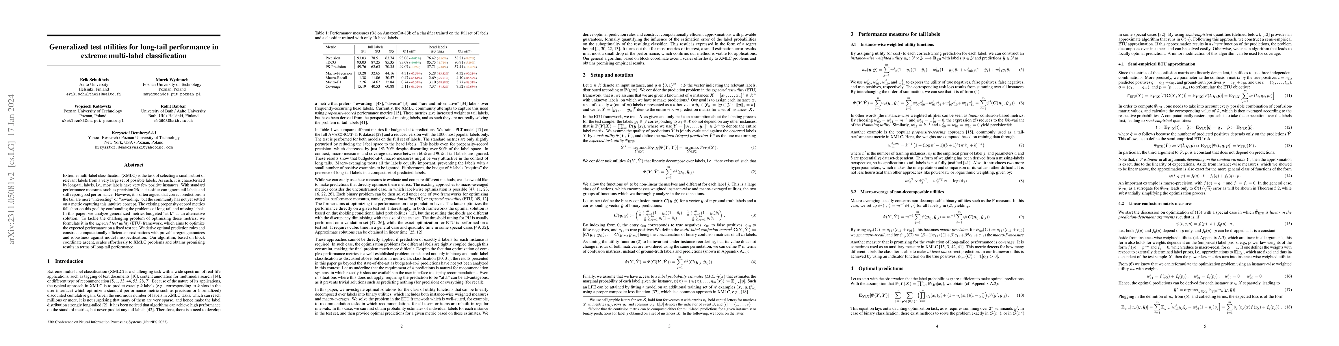 Thumbnail for Generalized test utilities for long-tail performance in extreme
  multi-label classification