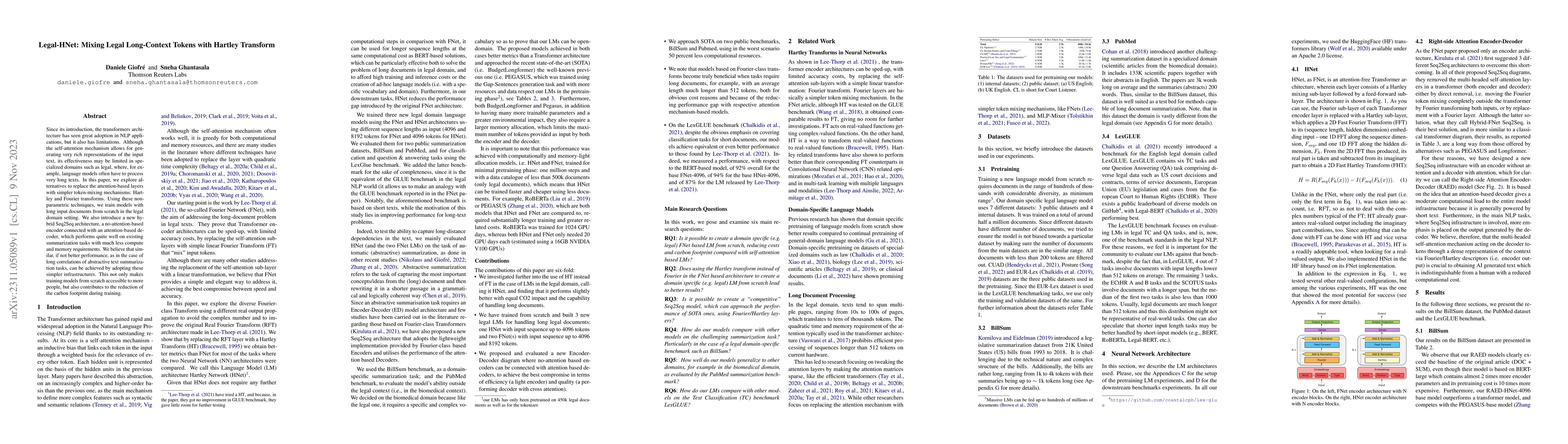 Thumbnail for Legal-HNet: Mixing Legal Long-Context Tokens with Hartley Transform