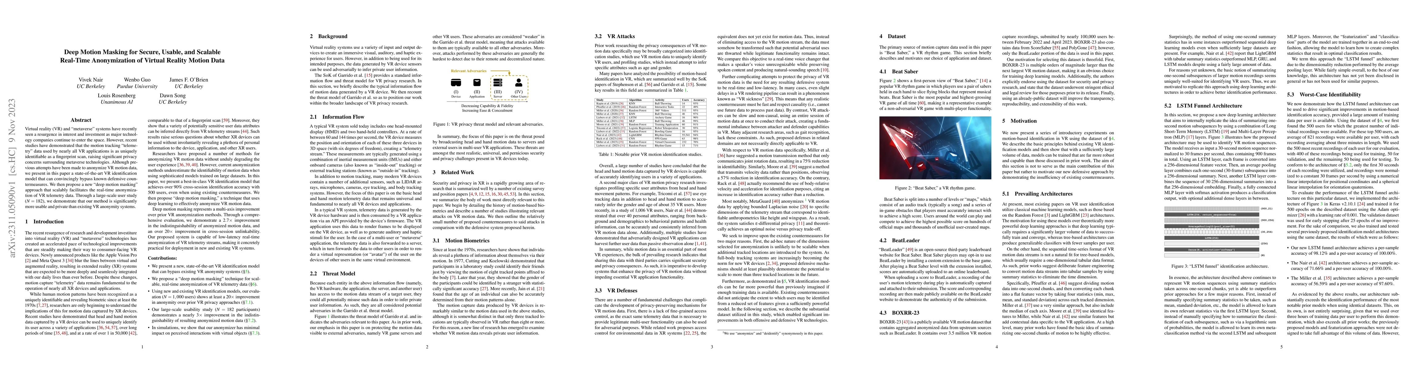 Thumbnail for Deep Motion Masking for Secure, Usable, and Scalable Real-Time
  Anonymization of Virtual Reality Motion Data