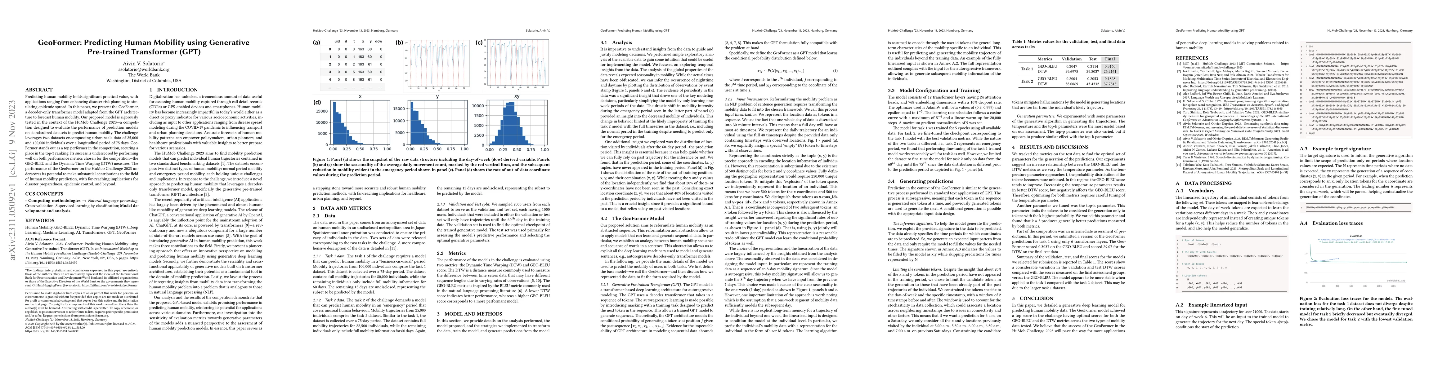 Thumbnail for GeoFormer: Predicting Human Mobility using Generative Pre-trained
  Transformer (GPT)