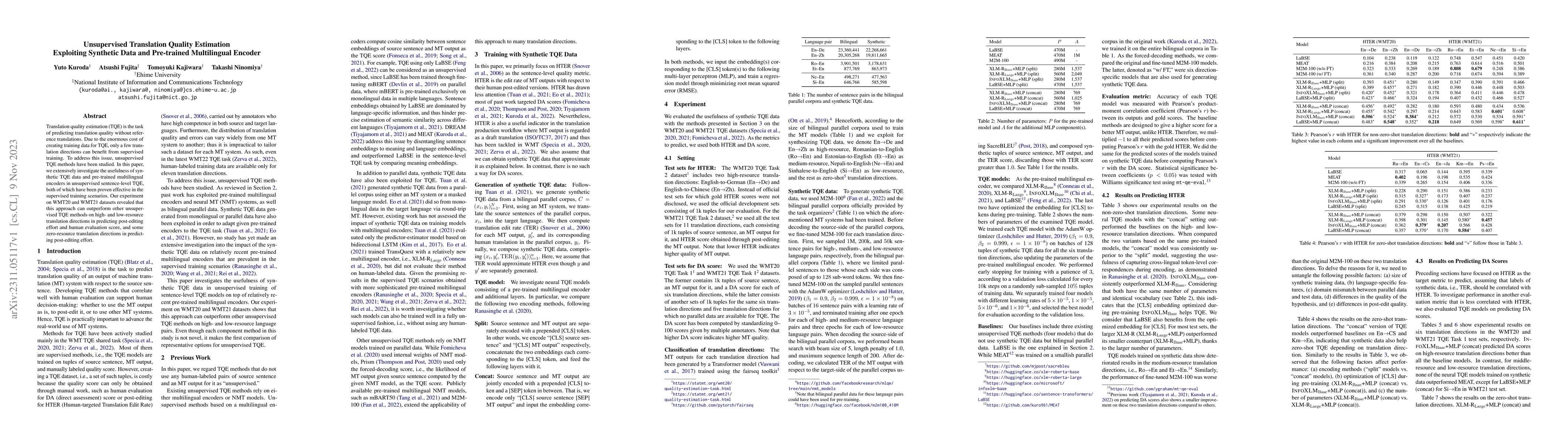 Thumbnail for Unsupervised Translation Quality Estimation Exploiting Synthetic Data
  and Pre-trained Multilingual Encoder