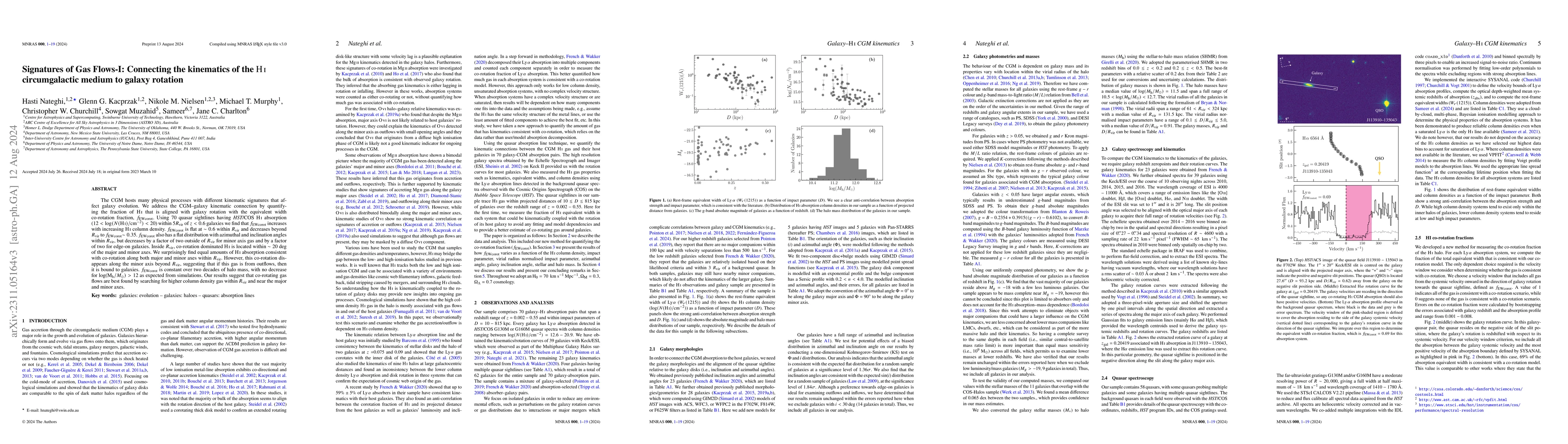 Thumbnail for Signatures of gas flows-I: Connecting the kinematics of the HI
  circumgalactic medium to galaxy rotation