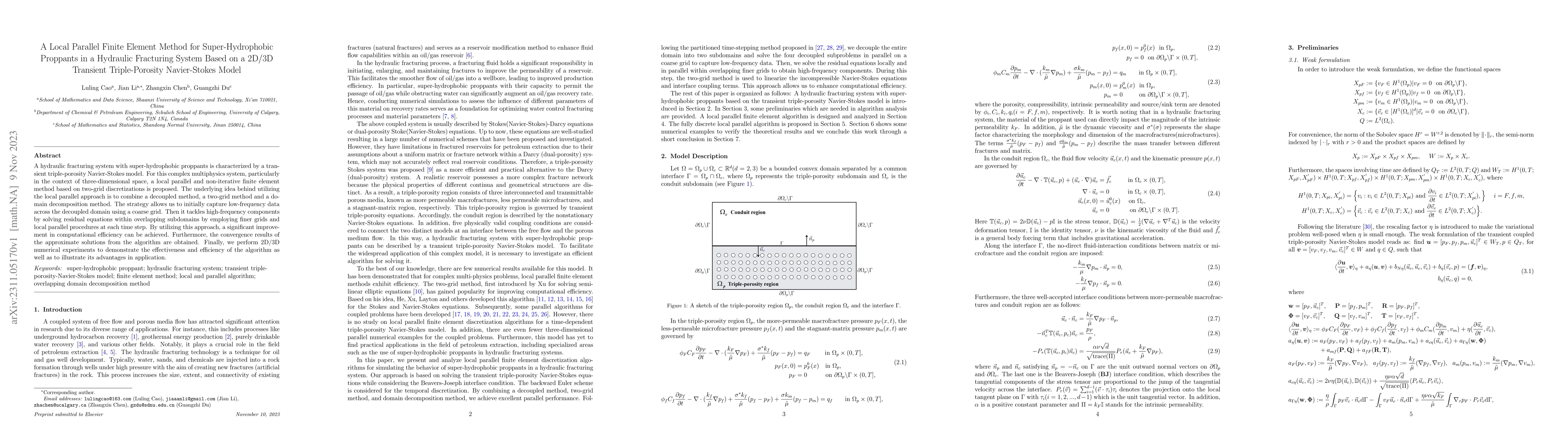 Thumbnail for A Local Parallel Finite Element Method for Super-Hydrophobic Proppants
  in a Hydraulic Fracturing System Based on a 2D/3D Transient Triple-Porosity
  Navier-Stokes Model