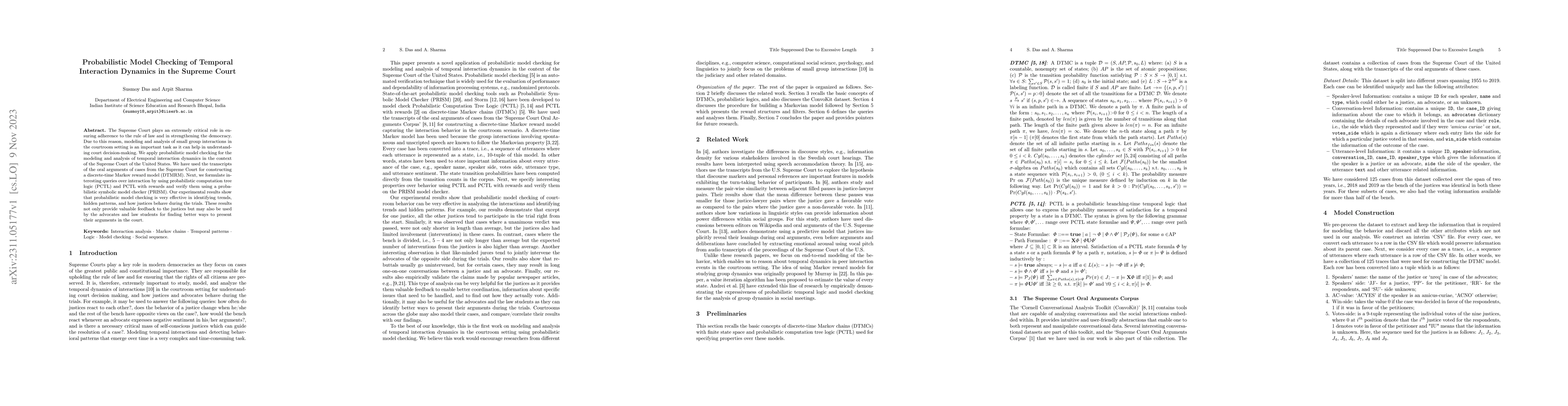Thumbnail for Probabilistic Model Checking of Temporal Interaction Dynamics in the
  Supreme Court