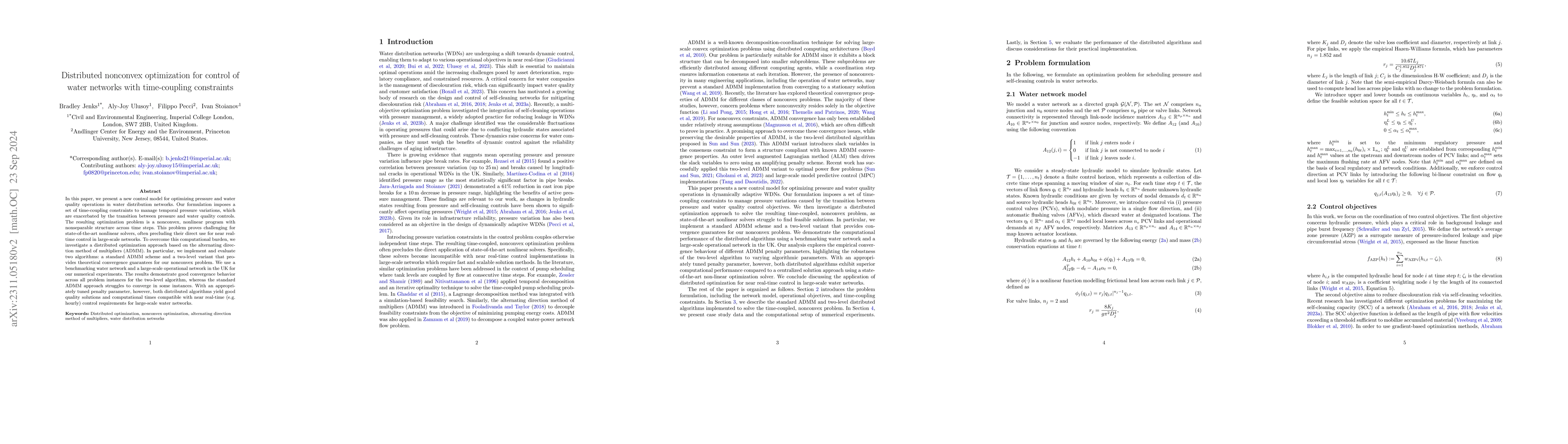 Thumbnail for Distributed nonconvex optimization for control of water networks with
  time-coupling constraints