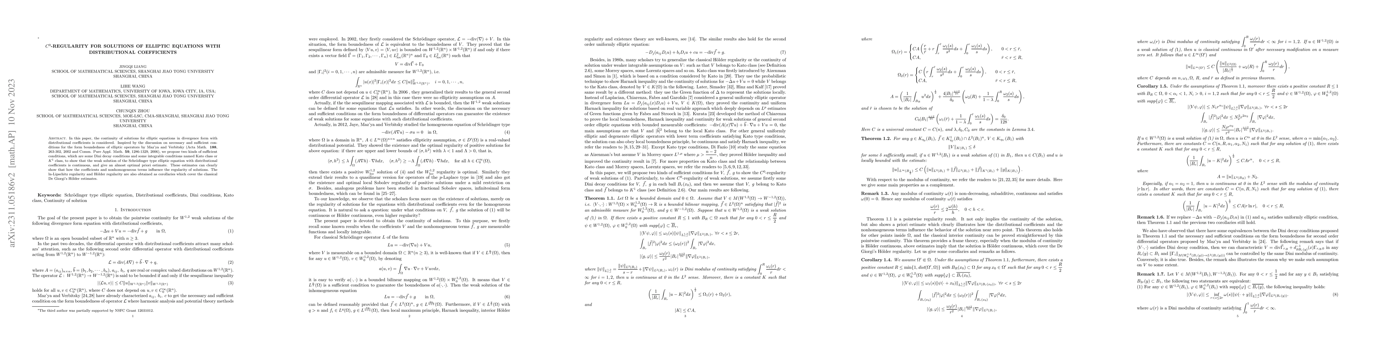 Thumbnail for $C^{0}$-regularity for solutions of elliptic equations with
  distributional coefficients
