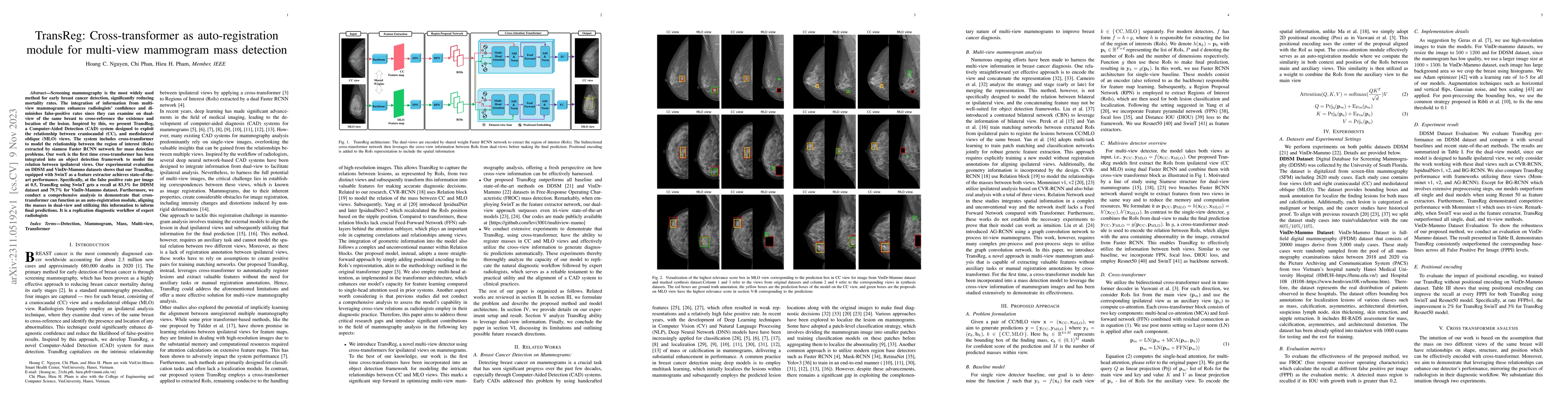 Thumbnail for TransReg: Cross-transformer as auto-registration module for multi-view
  mammogram mass detection