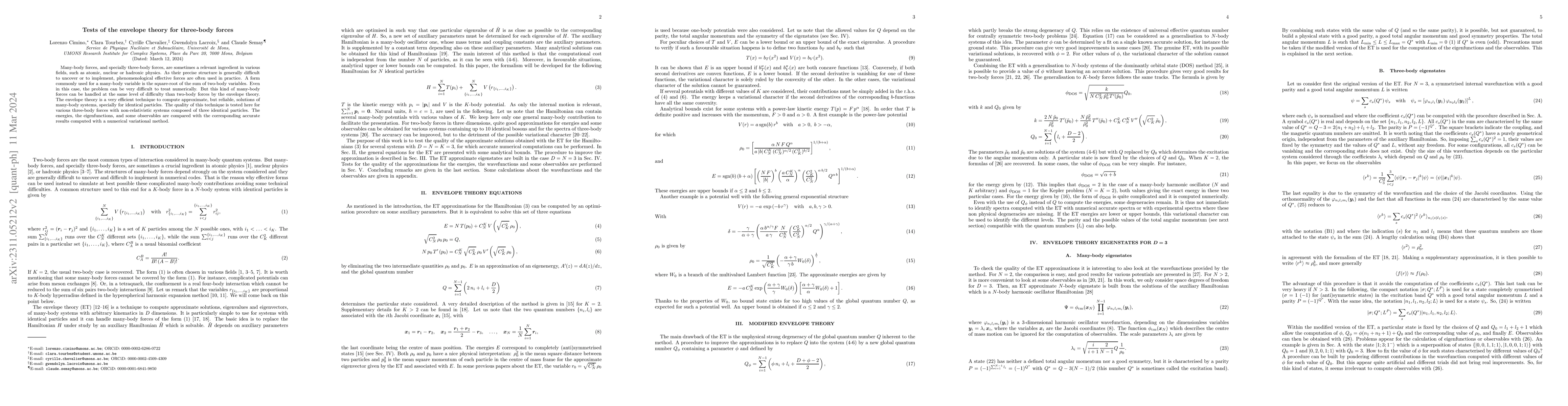 Thumbnail for Tests of the envelope theory for three-body forces