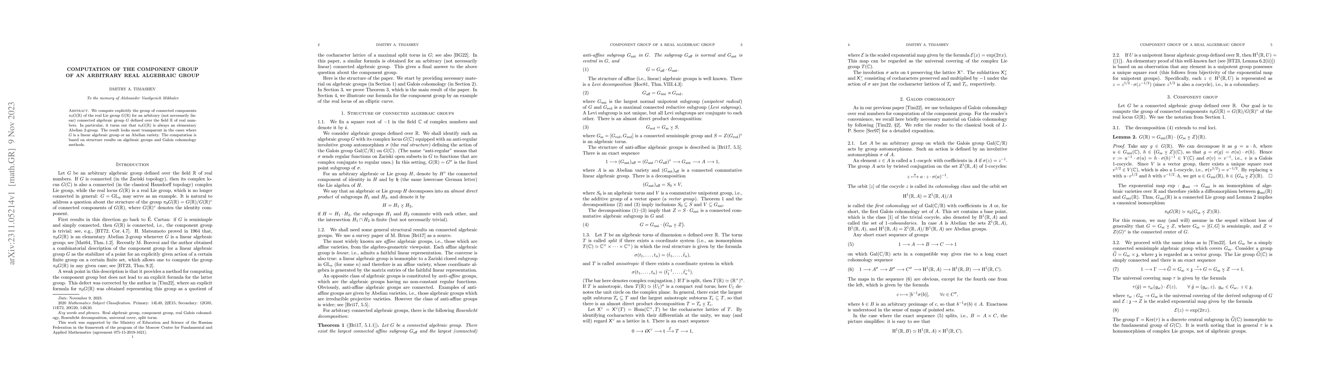 Thumbnail for Computation of the component group of an arbitrary real algebraic group