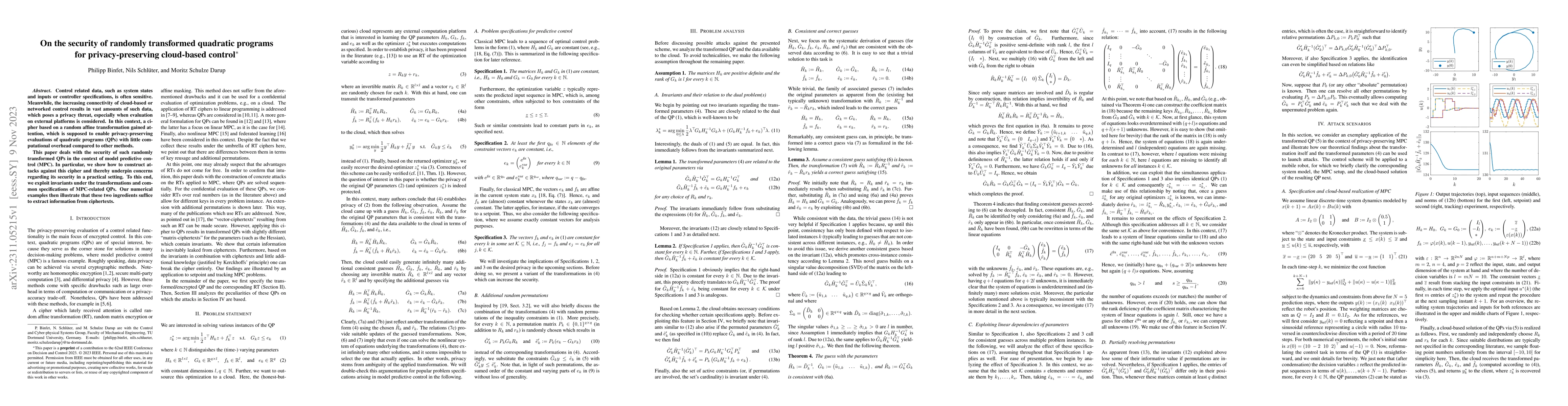 Thumbnail for On the security of randomly transformed quadratic programs for
  privacy-preserving cloud-based control