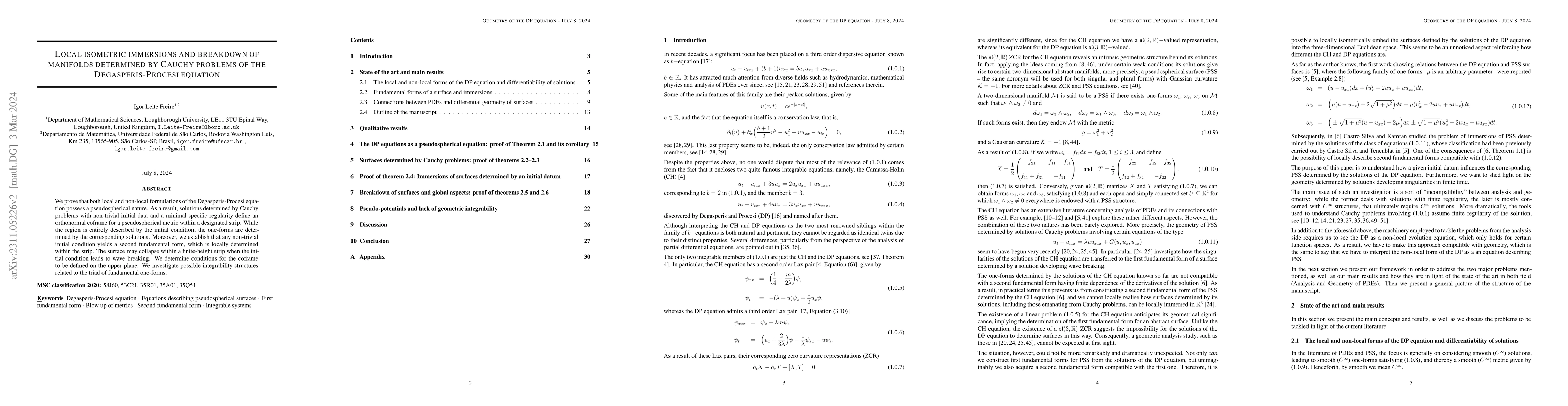 Thumbnail for Local isometric immersions and breakdown of manifolds determined by
  Cauchy problems of the Degasperis-Procesi equation