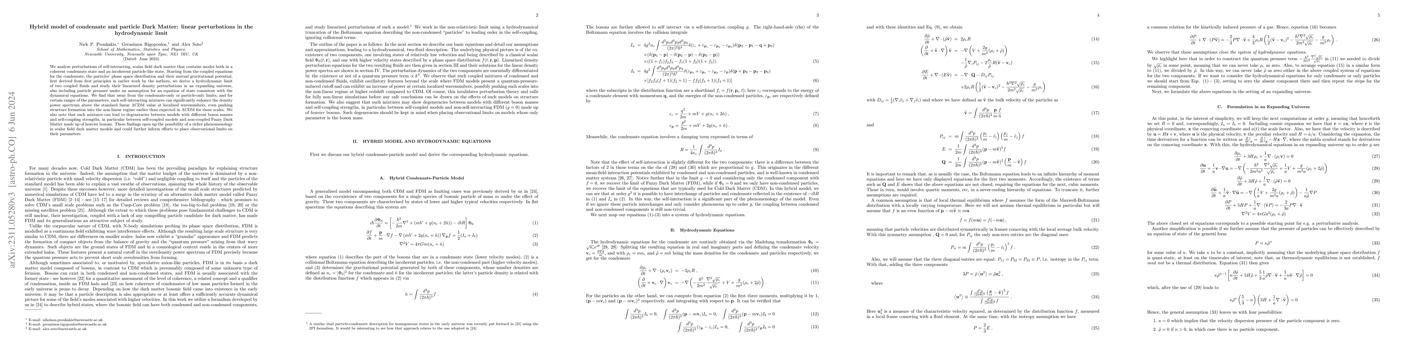 Thumbnail for Hybrid model of condensate and particle Dark Matter: linear
  perturbations in the hydrodynamic limit
