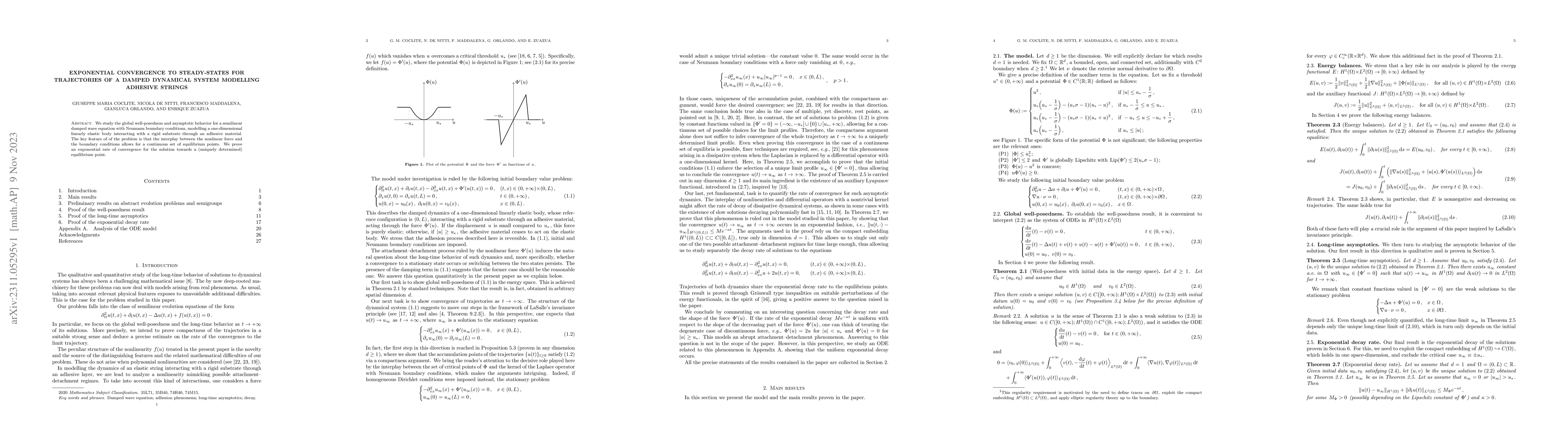 Thumbnail for Exponential convergence to steady-states for trajectories of a damped
  dynamical system modelling adhesive strings
