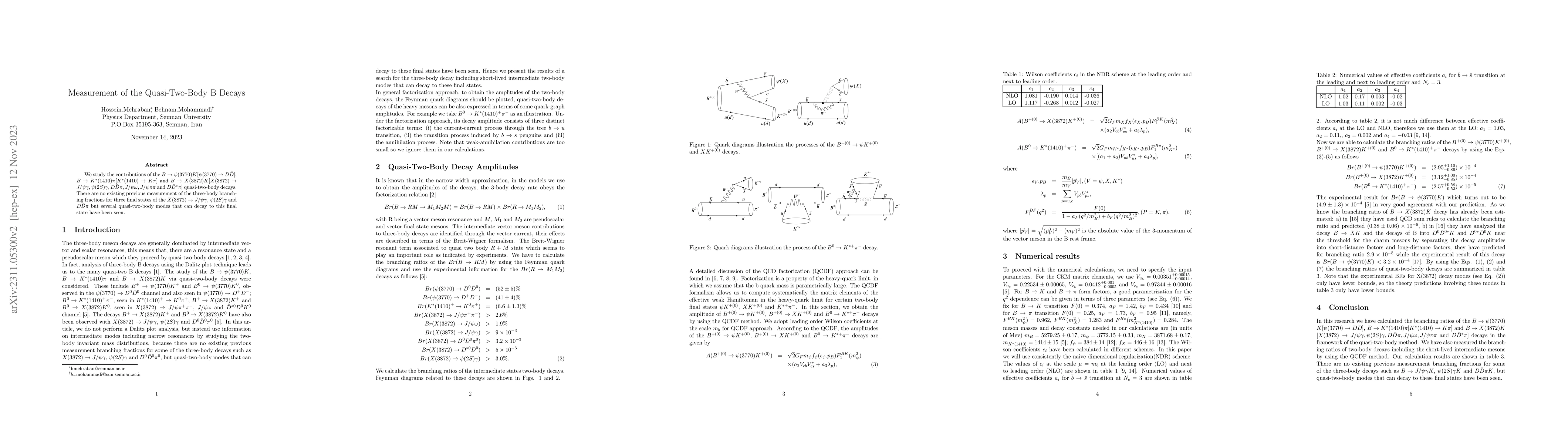 Thumbnail for Measurement of the Quasi-Two-Body B Decays