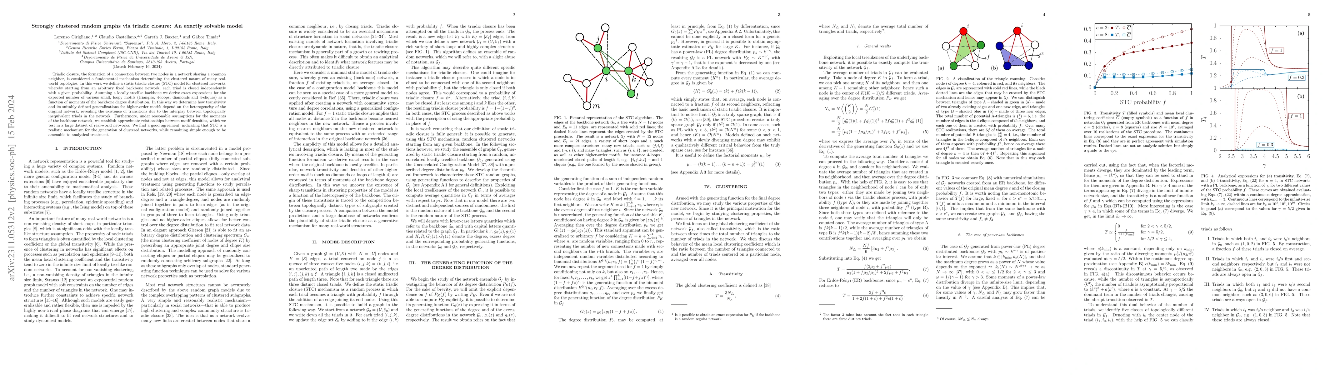 Thumbnail for Strongly clustered random graphs via triadic closure: An exactly
  solvable model