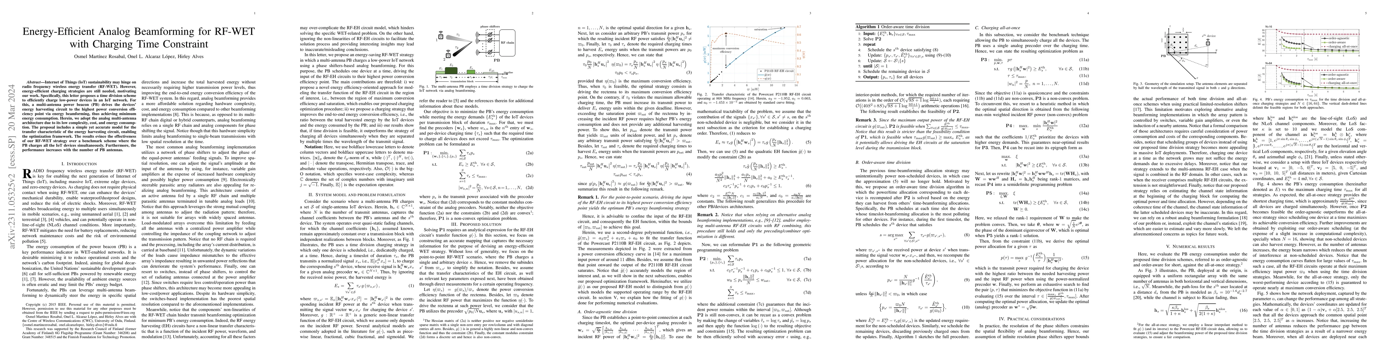 Thumbnail for Energy-Efficient Analog Beamforming for RF-WET with Charging Time
  Constraint