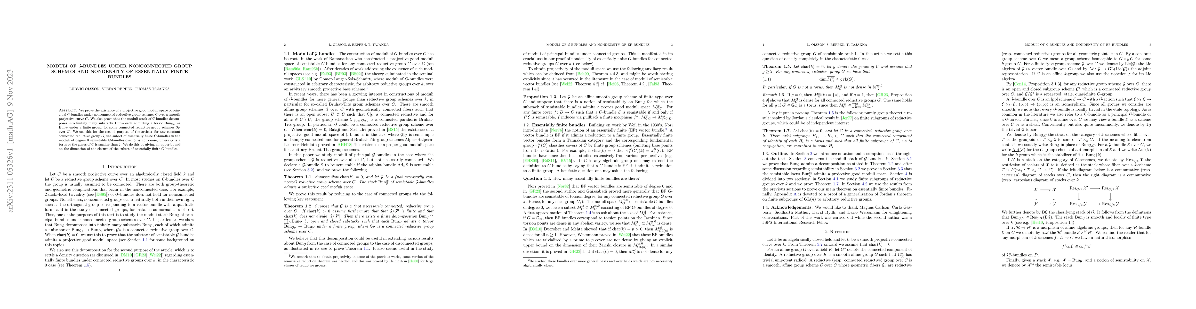 Thumbnail for Moduli of $\mathcal{G}$-bundles under nonconnected group schemes and
  nondensity of essentially finite bundles