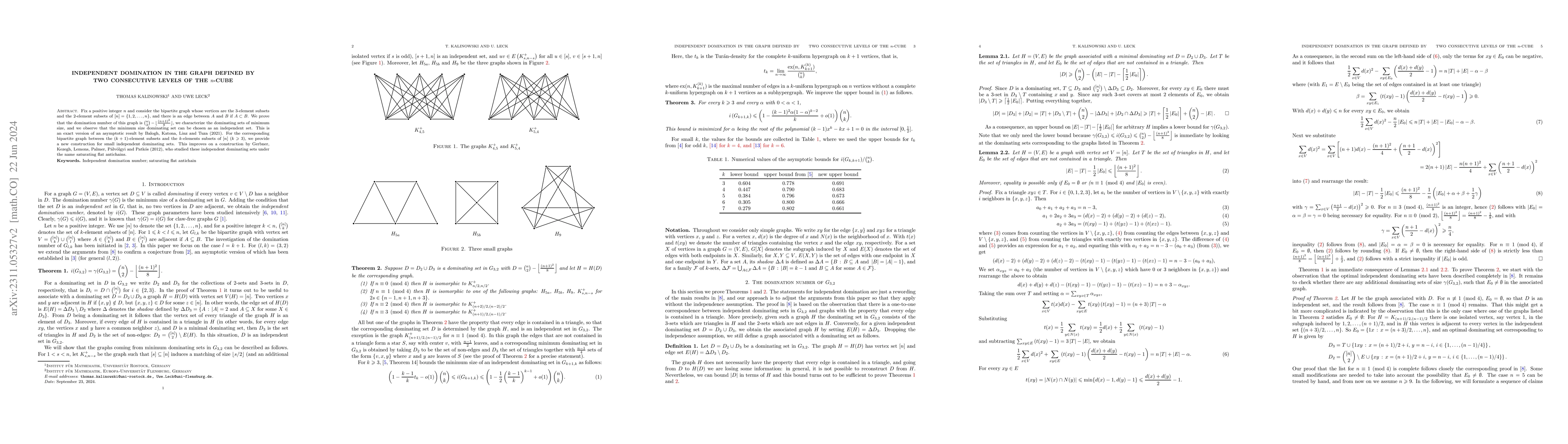 Thumbnail for Independent domination in the graph defined by two consecutive levels of
  the $n$-cube