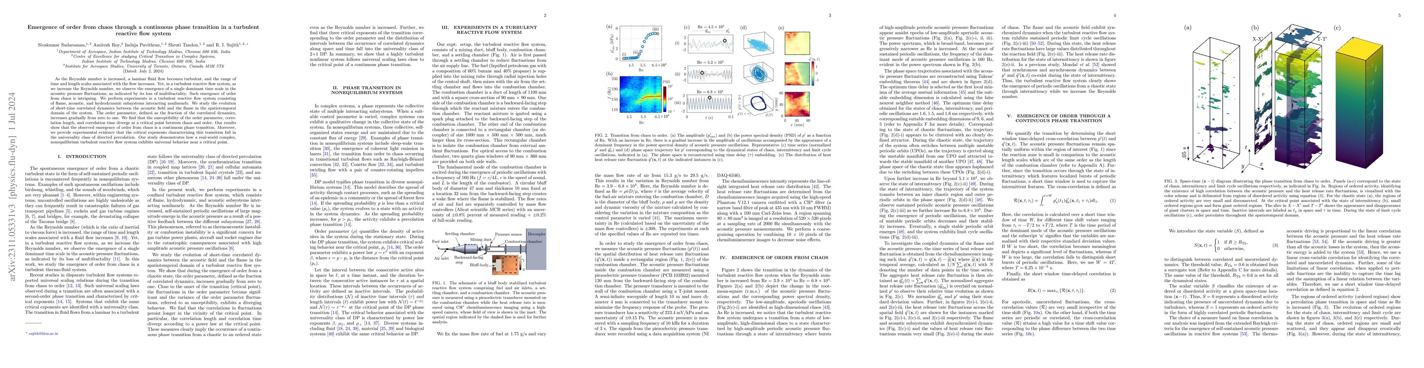 Thumbnail for Emergence of order from chaos through a continuous phase transition in a
  turbulent reactive flow system