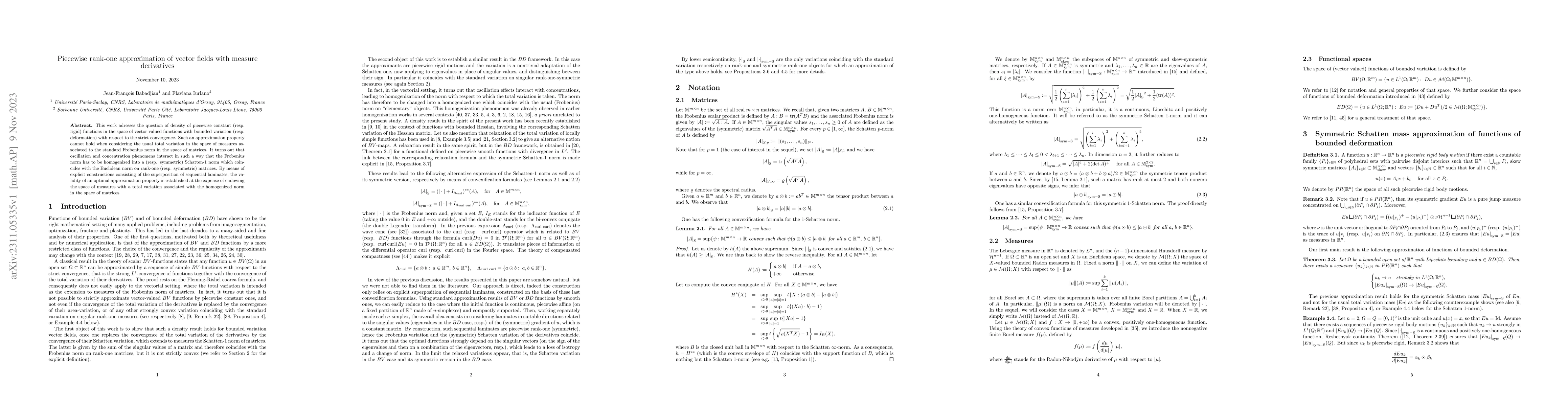 Thumbnail for Piecewise rank-one approximation of vector fields with measure
  derivatives