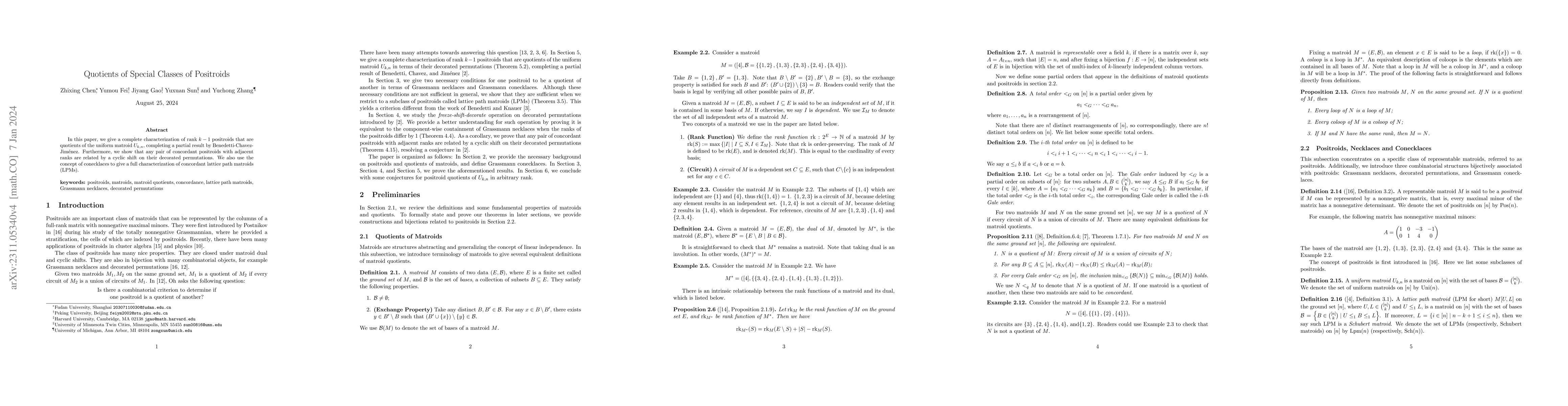Thumbnail for Quotients of Special Classes of Positroids
