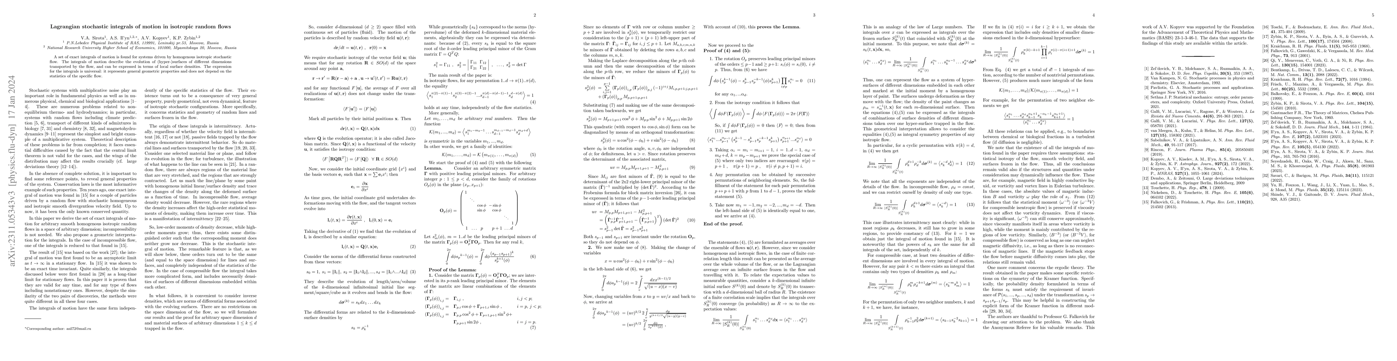 Thumbnail for Lagrangian stochastic integrals of motion in isotropic random flows