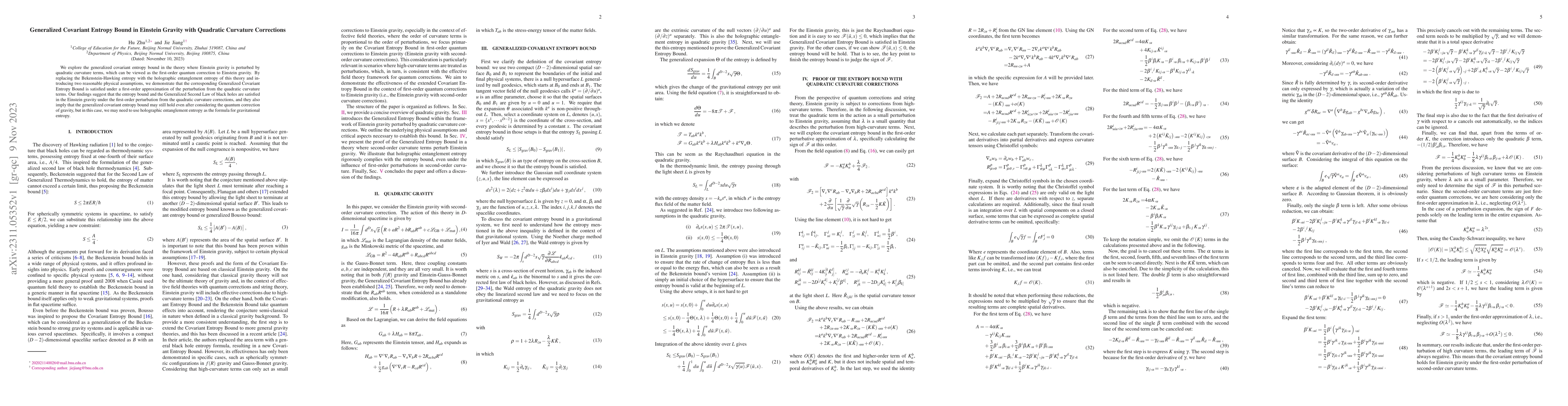 Thumbnail for Generalized Covariant Entropy Bound in Einstein Gravity with Quadratic
  Curvature Corrections