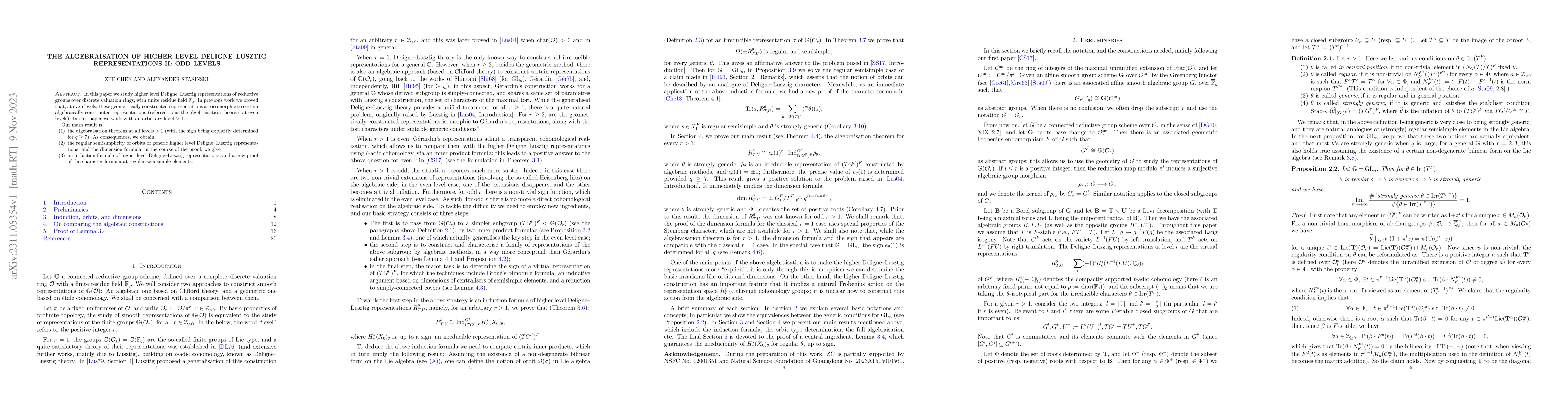 Thumbnail for The algebraisation of higher level Deligne--Lusztig representations II:
  odd levels