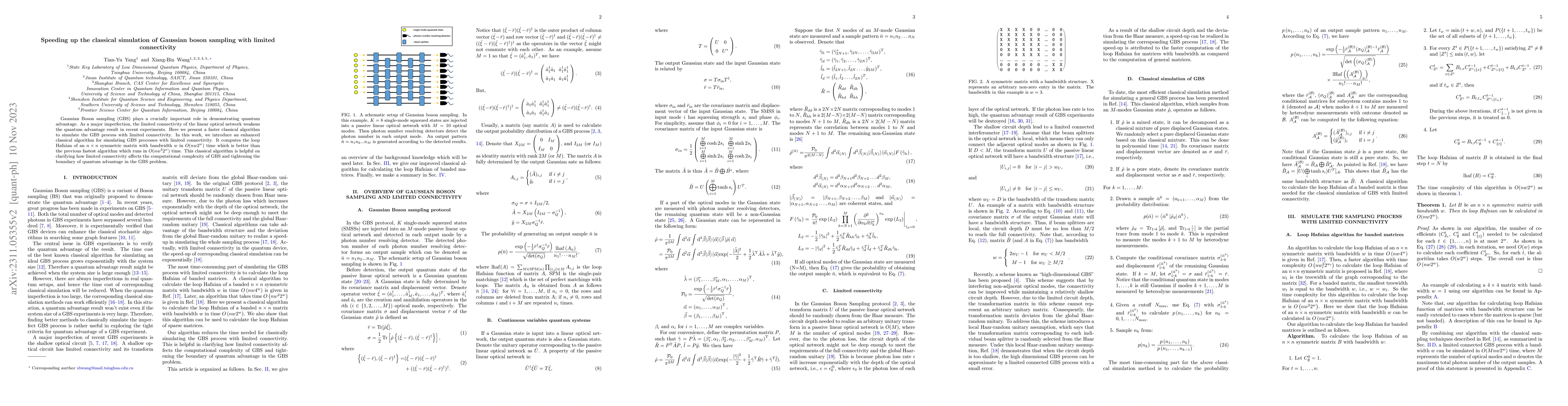 Thumbnail for Speeding up the classical simulation of Gaussian boson sampling with
  limited connectivity