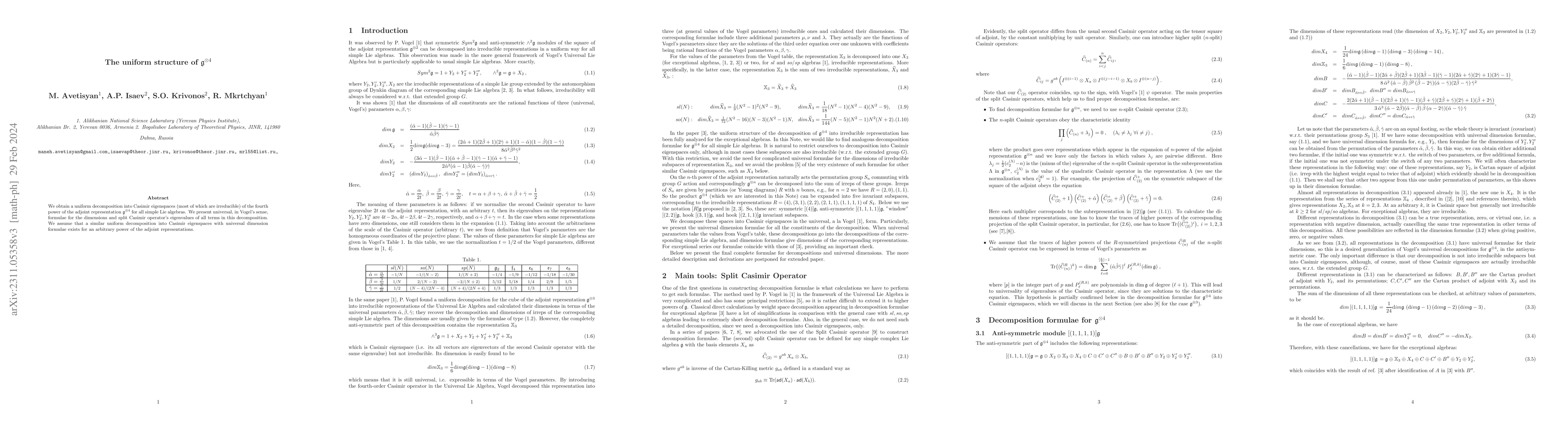 Thumbnail for The uniform structure of $\mathfrak{g}^{\otimes 4}$