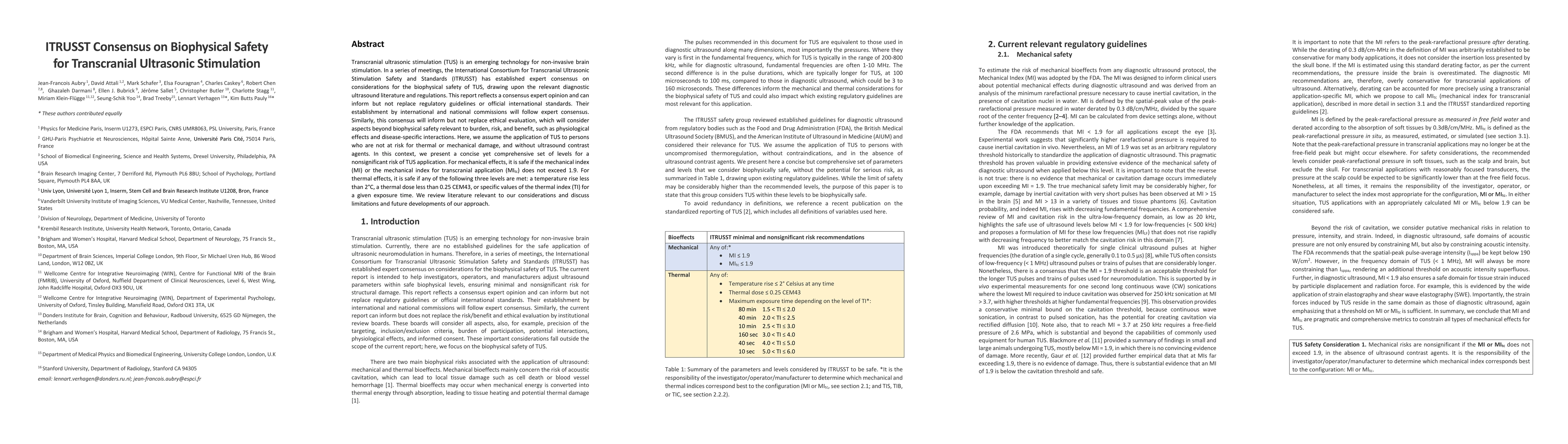 Thumbnail for ITRUSST Consensus on Biophysical Safety for Transcranial Ultrasonic
  Stimulation