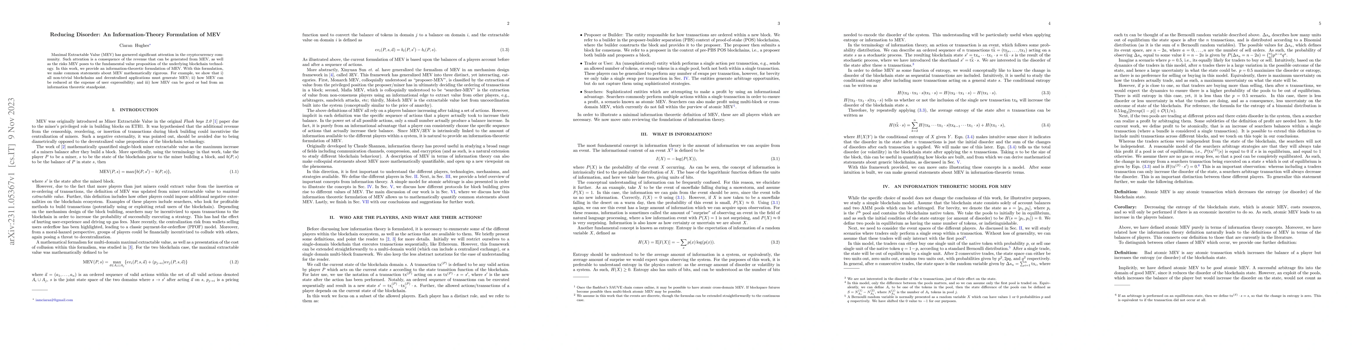Thumbnail for Reducing Disorder: An Information-Theory Formulation of MEV
