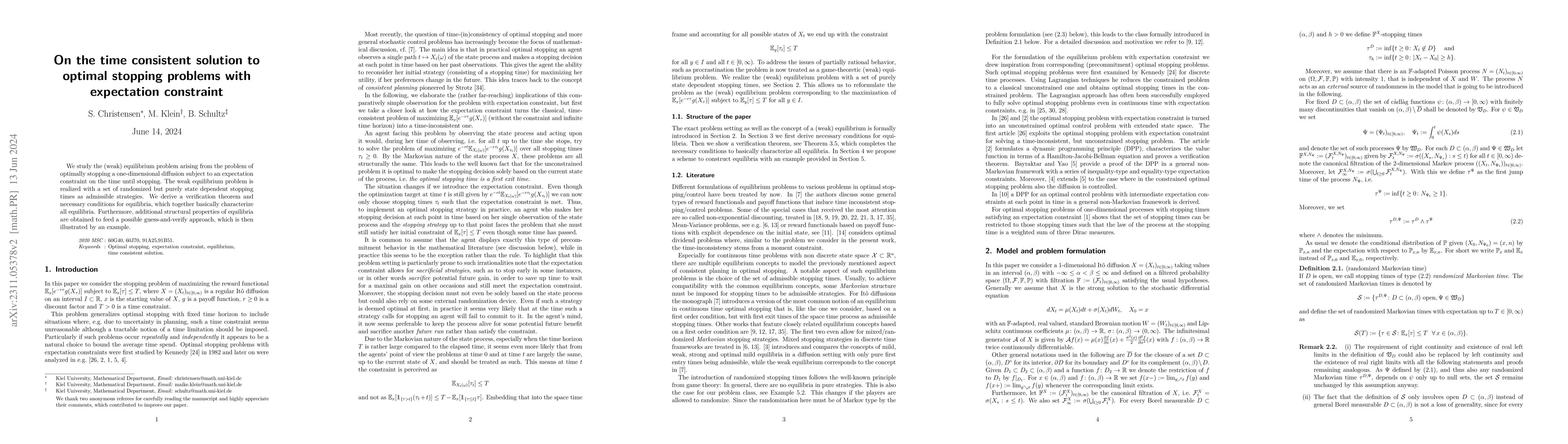 Thumbnail for On the time consistent solution to optimal stopping problems with
  expectation constraint