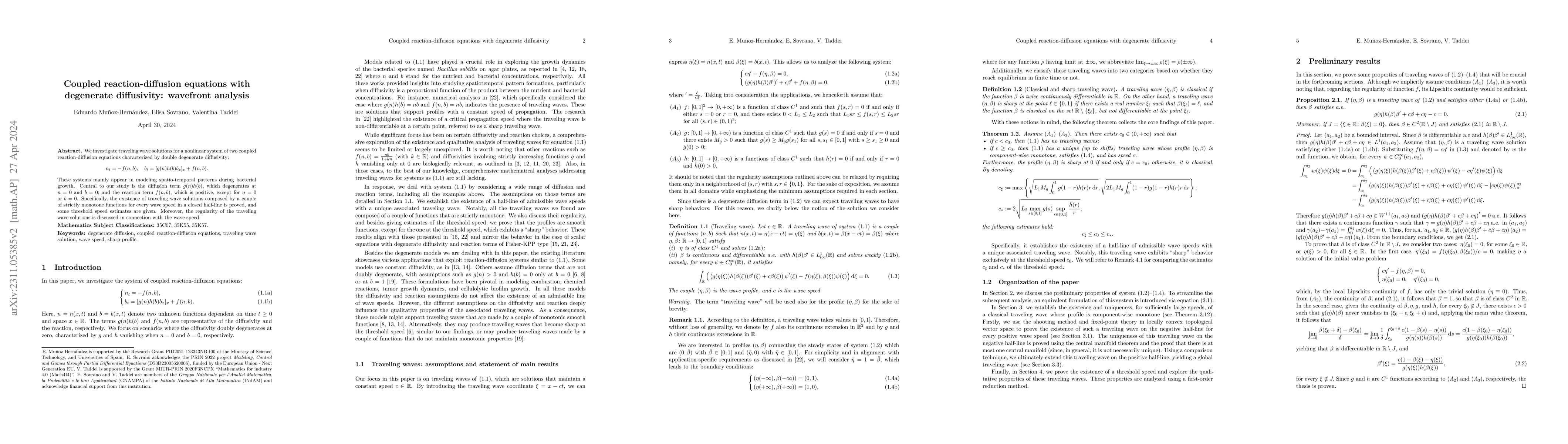 Thumbnail for Coupled reaction-diffusion equations with degenerate diffusivity:
  wavefront analysis