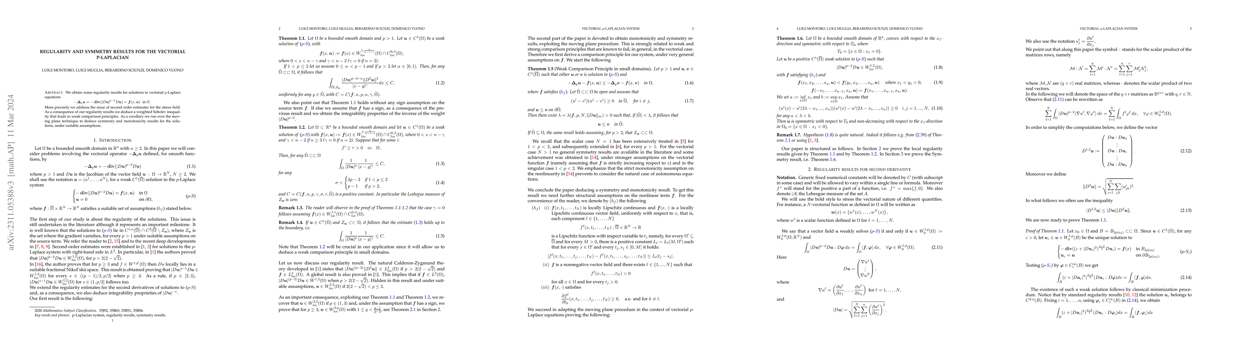 Thumbnail for Regularity and symmetry results for the vectorial p-Laplacian