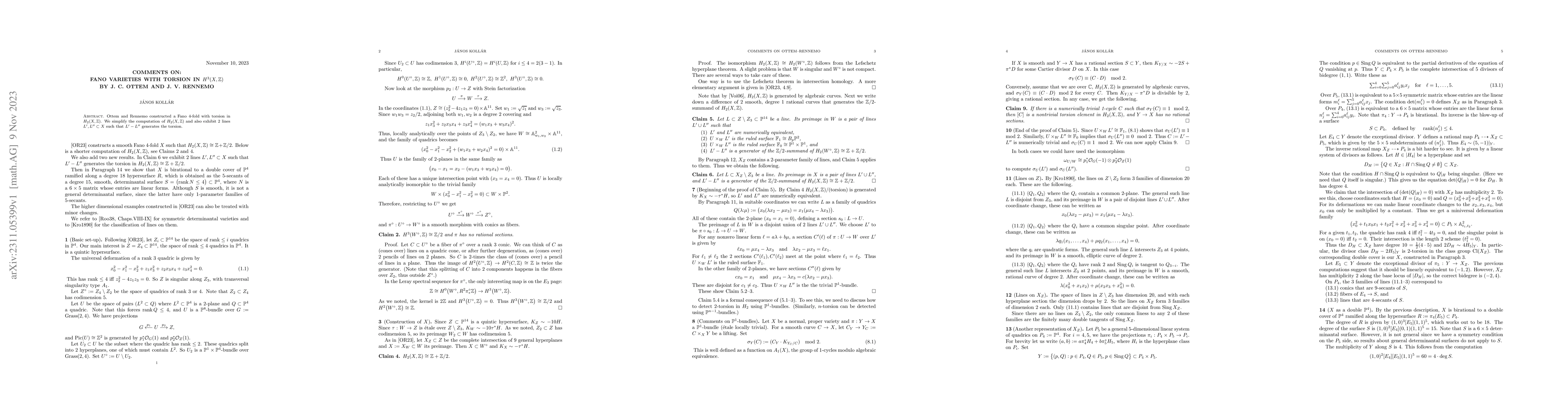Thumbnail for Comments on Fano varieties with torsion in $H^3(X, {\mathbb Z})$ by J.
  C. Ottem and J. V. Rennemo