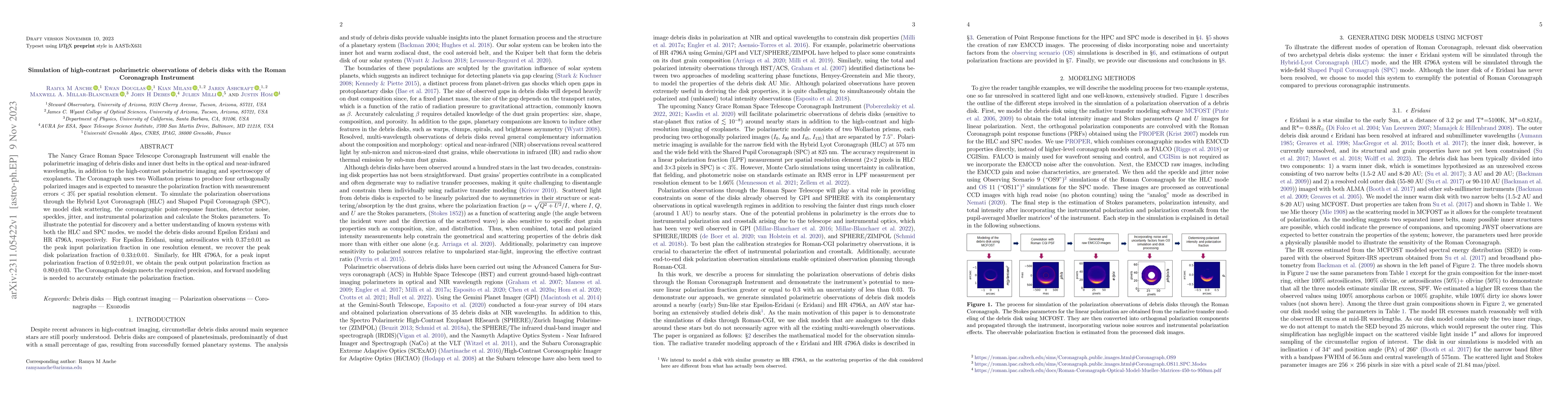 Thumbnail for Simulation of high-contrast polarimetric observations of debris disks
  with the Roman Coronagraph Instrument