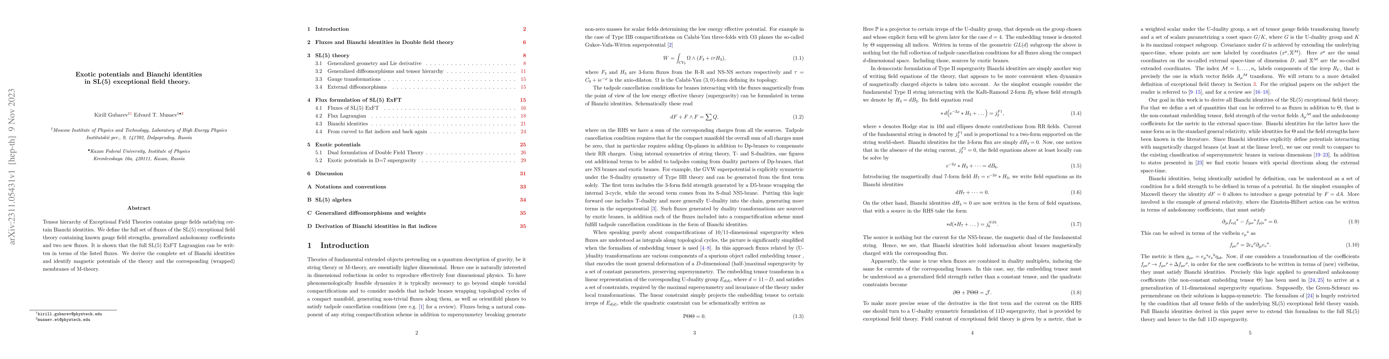 Thumbnail for Exotic potentials and Bianchi identities in SL(5) exceptional field
  theory