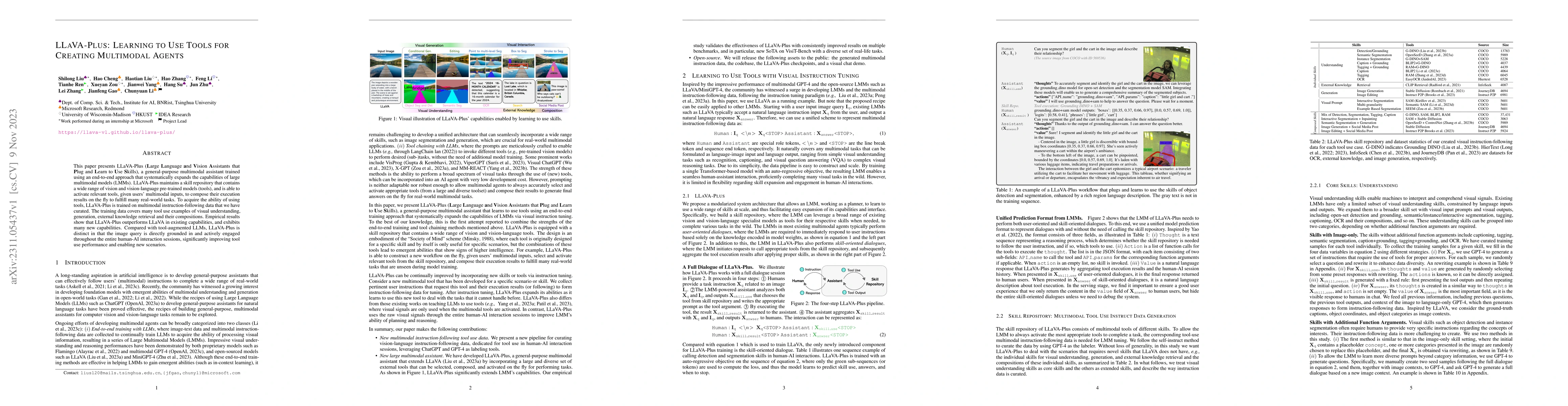 Thumbnail for LLaVA-Plus: Learning to Use Tools for Creating Multimodal Agents