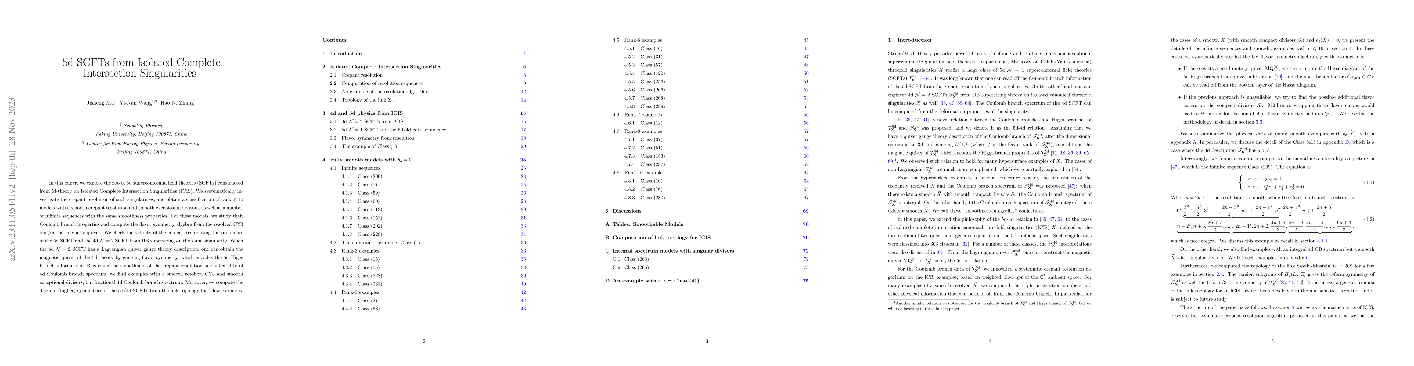 Thumbnail for 5d SCFTs from Isolated Complete Intersection Singularities