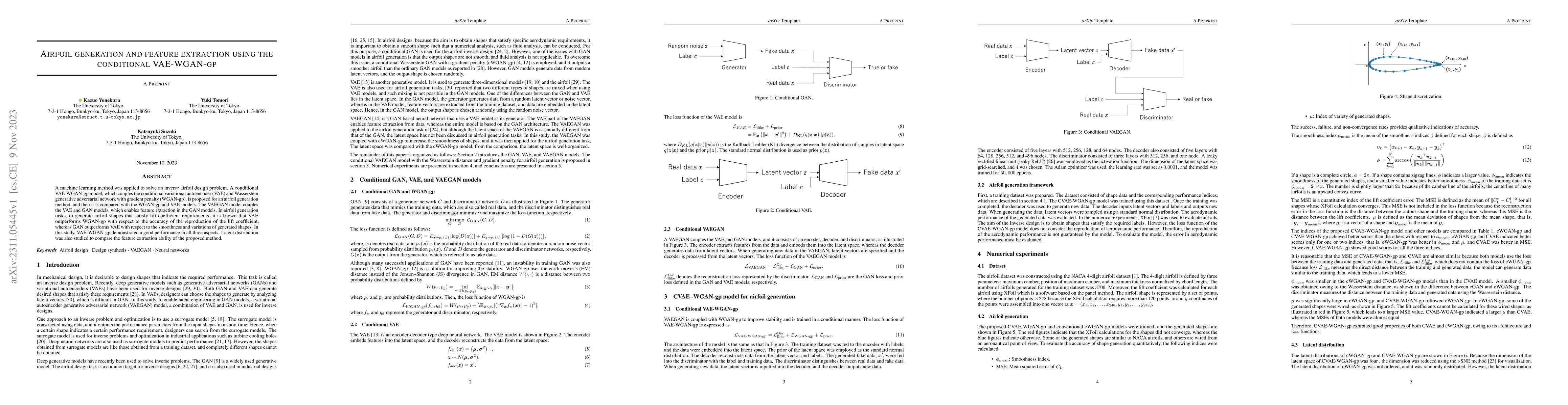 Thumbnail for Airfoil generation and feature extraction using the conditional
  VAE-WGAN-gp