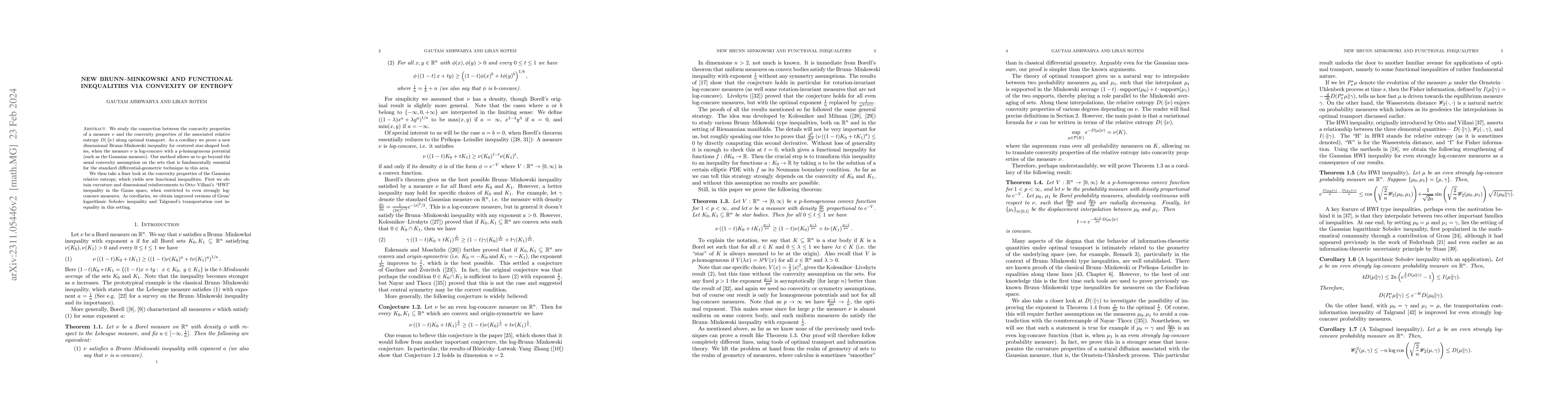 Thumbnail for New Brunn--Minkowski and functional inequalities via convexity of
  entropy