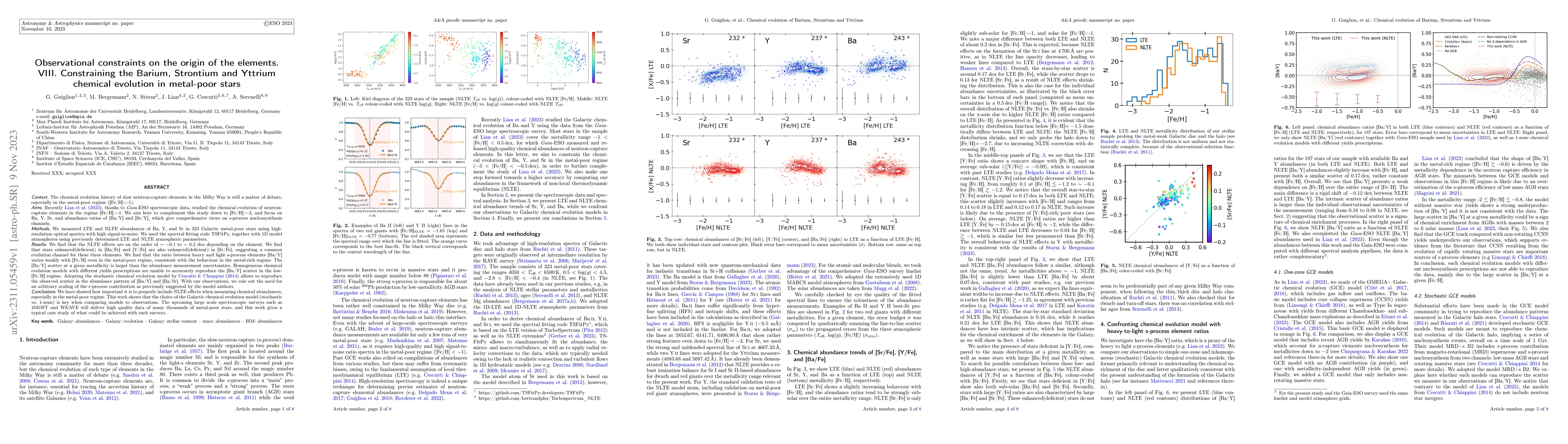 Thumbnail for Observational constraints on the origin of the elements. VIII.
  Constraining the Barium, Strontium and Yttrium chemical evolution in
  metal-poor stars