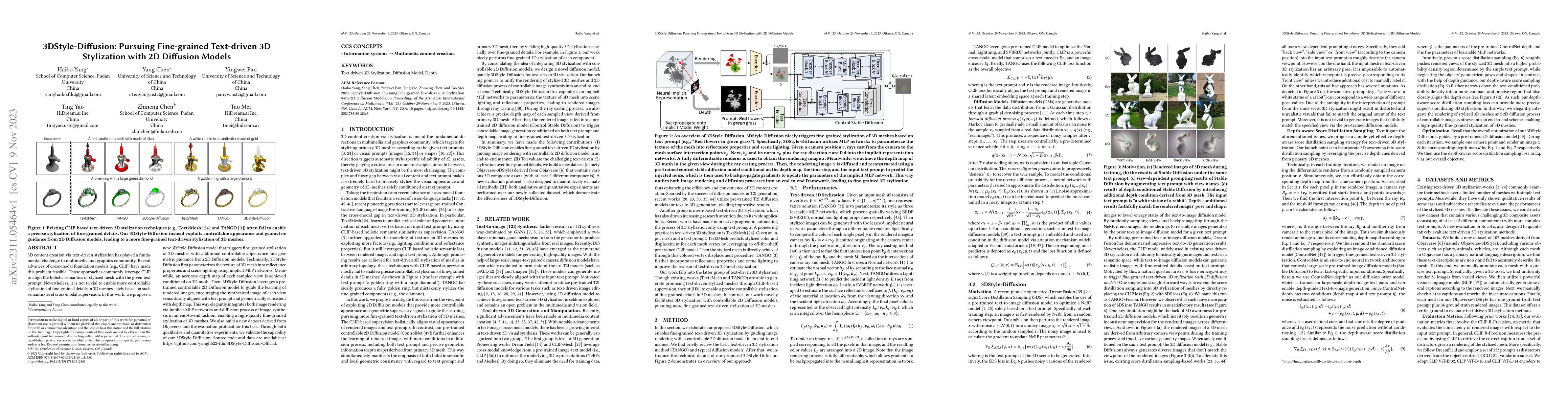 Thumbnail for 3DStyle-Diffusion: Pursuing Fine-grained Text-driven 3D Stylization with
  2D Diffusion Models