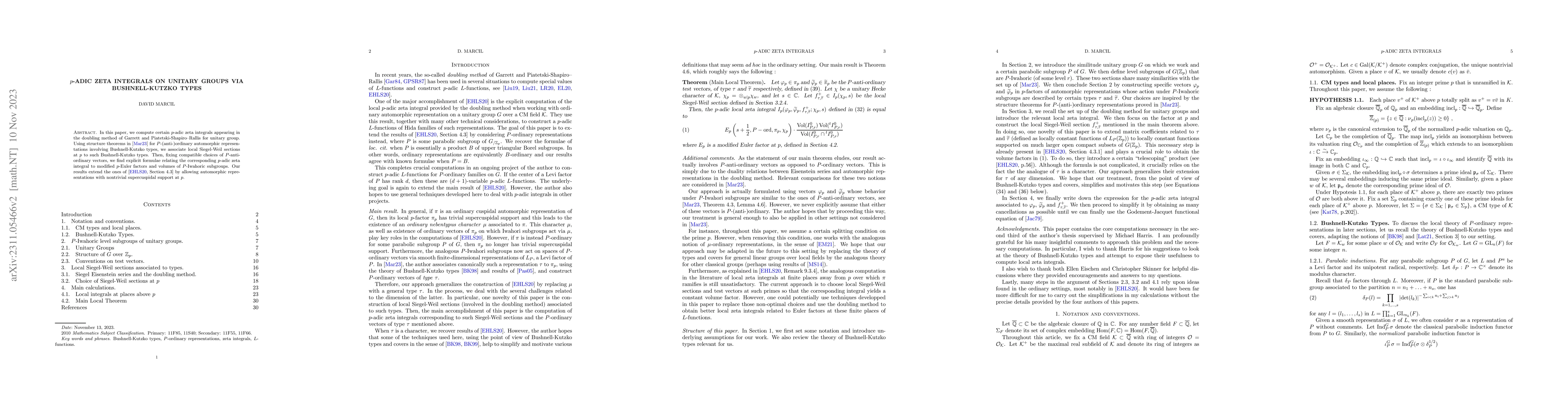Thumbnail for $p$-adic zeta integrals on unitary groups via Bushnell-Kutzko types