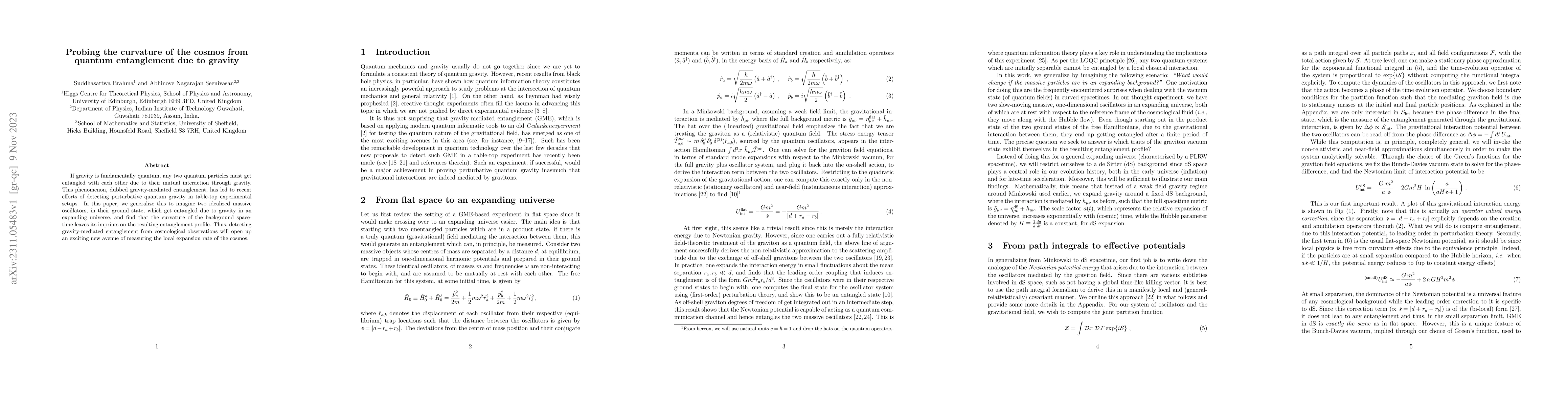 Thumbnail for Probing the curvature of the cosmos from quantum entanglement due to
  gravity