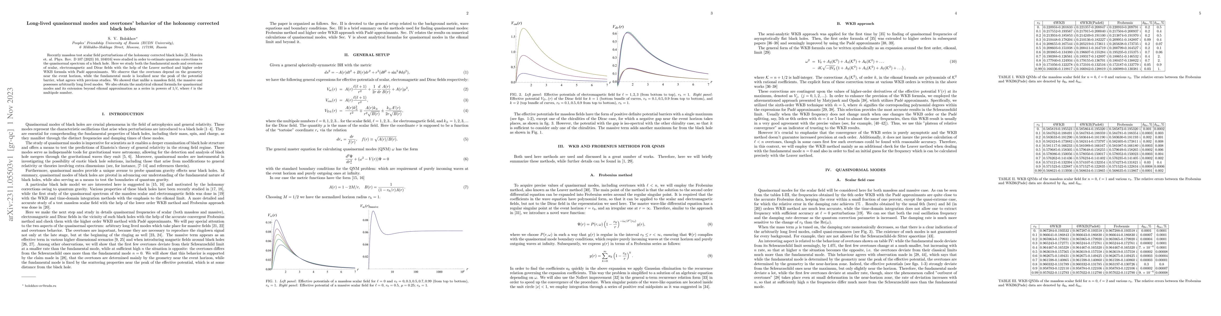 Thumbnail for Long-lived quasinormal modes and overtones' behavior of the holonomy
  corrected black holes