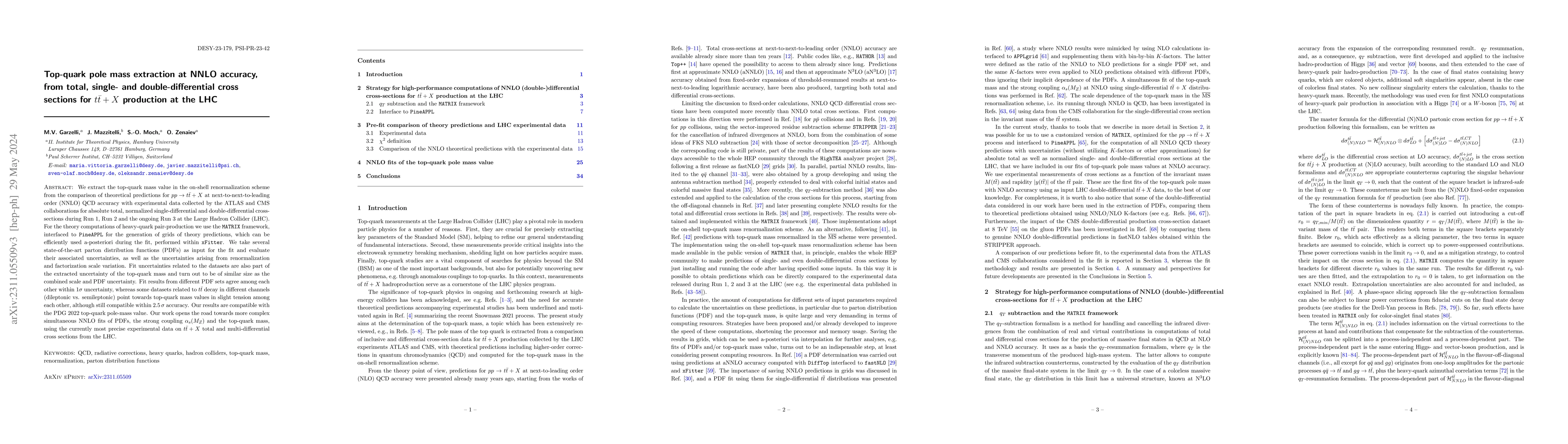 Thumbnail for Top-quark pole mass extraction at NNLO accuracy, from total, single- and
  double-differential cross sections for $t\bar{t}+X$ production at the LHC